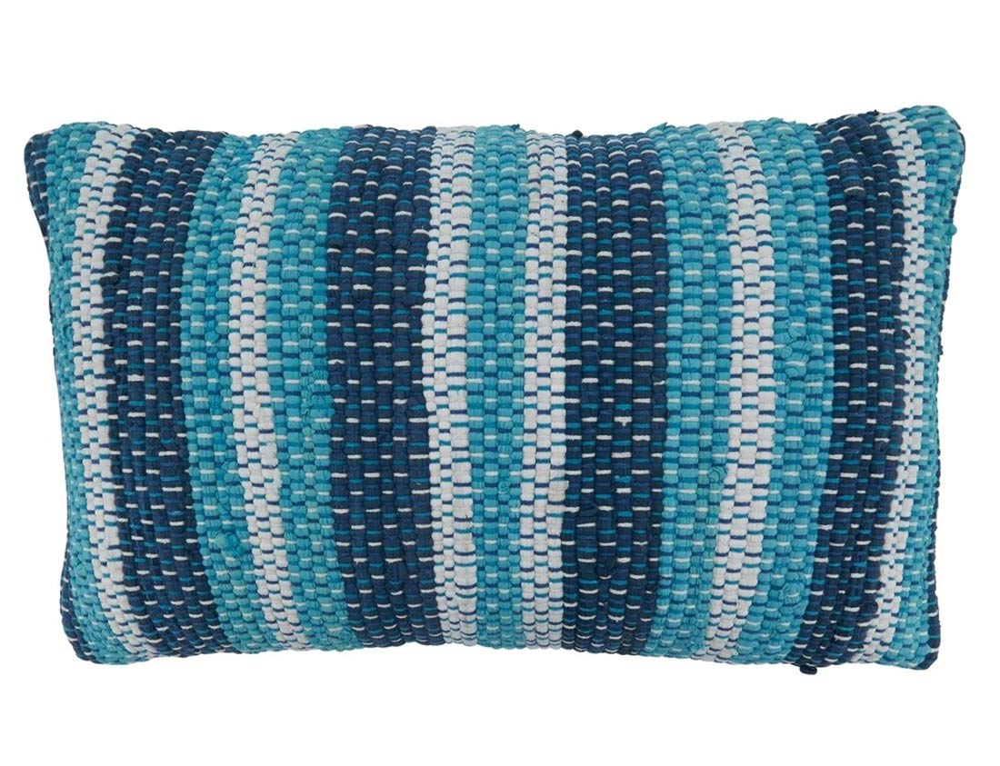 Fennco Styles Striped Chindi Decorative Cotton Filled Throw Pillow - Blue Textured Cushion for Home, Couch, Living Room and Office Décor
