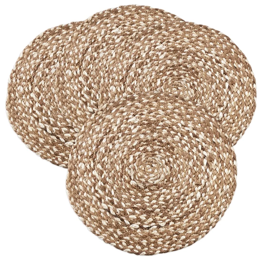 100% Jute Woven Design Farmhouse Placemats 16 Inch Round, Set of 4 - Natural Braided Table Mats for Home, Dining Room, Banquets, Family Gathering and Special Occasion