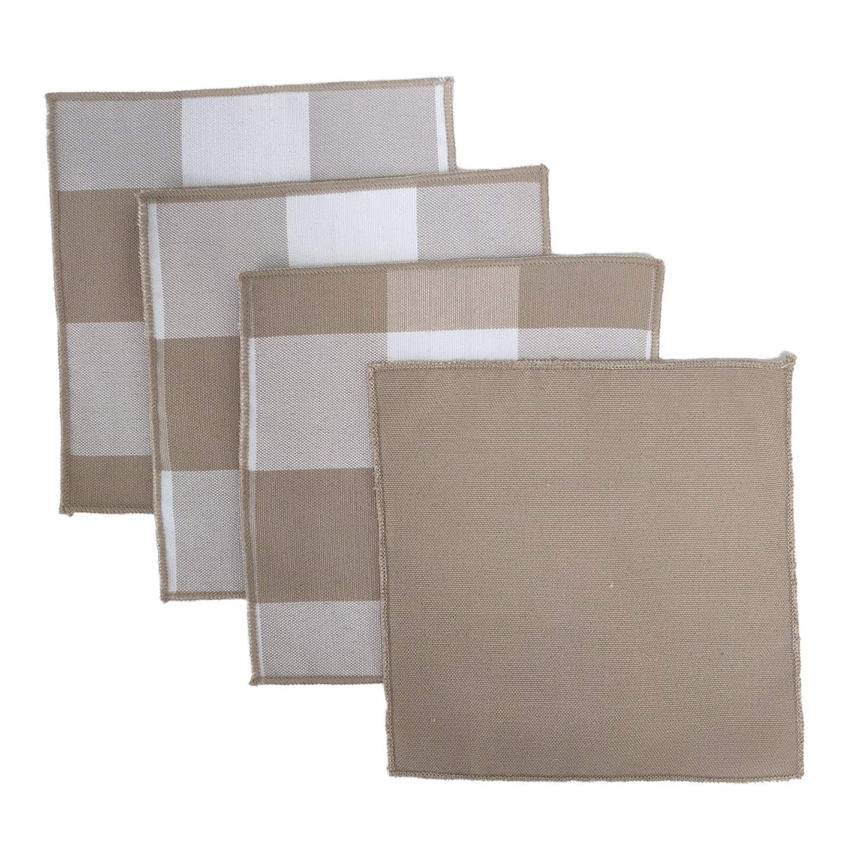 Fennco Styles Buffalo Check Double Layers Reversible Coasters 6"W x 6"L, Set of 4 - Handmade in USA - Plaid Cocktail Napkins for Everyday Use and Special Occasion