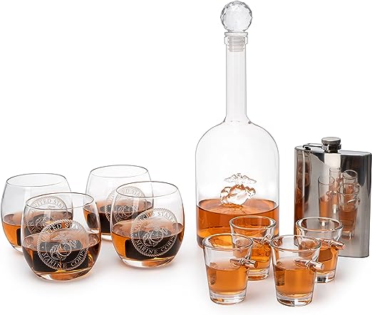 Marine Big Box Wall Decor Murphy With Decanter 4 Whiskey Glasses 4 Shot Glasses Marine Flask Marine