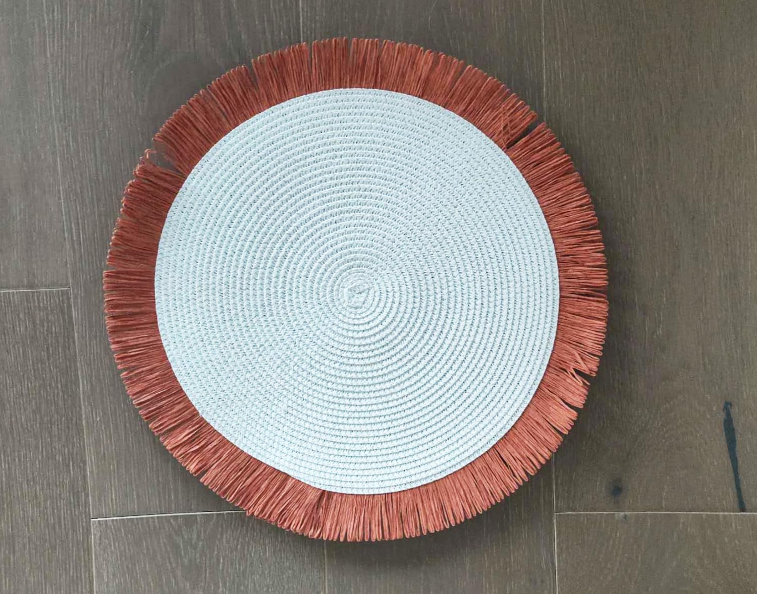Fennco Styles Handwoven Fringe Boho Placemats 15" Round - Natural Braided Texture Table Mats for Home, Dining Room, Banquets, Family Gathering and Special Occasion