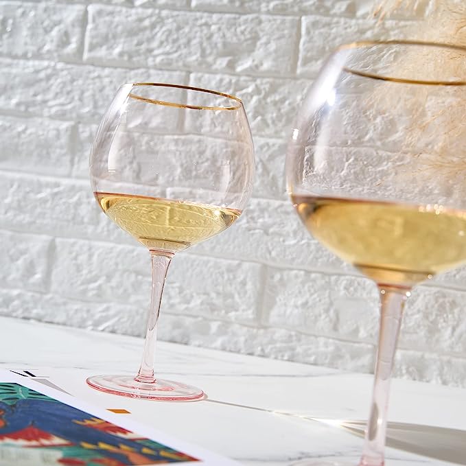 Colored Blush Pink Gilded Rim Wine Glassware Large 23OZ Cocktail Champagne Glasses 2 Set Vibrant Col