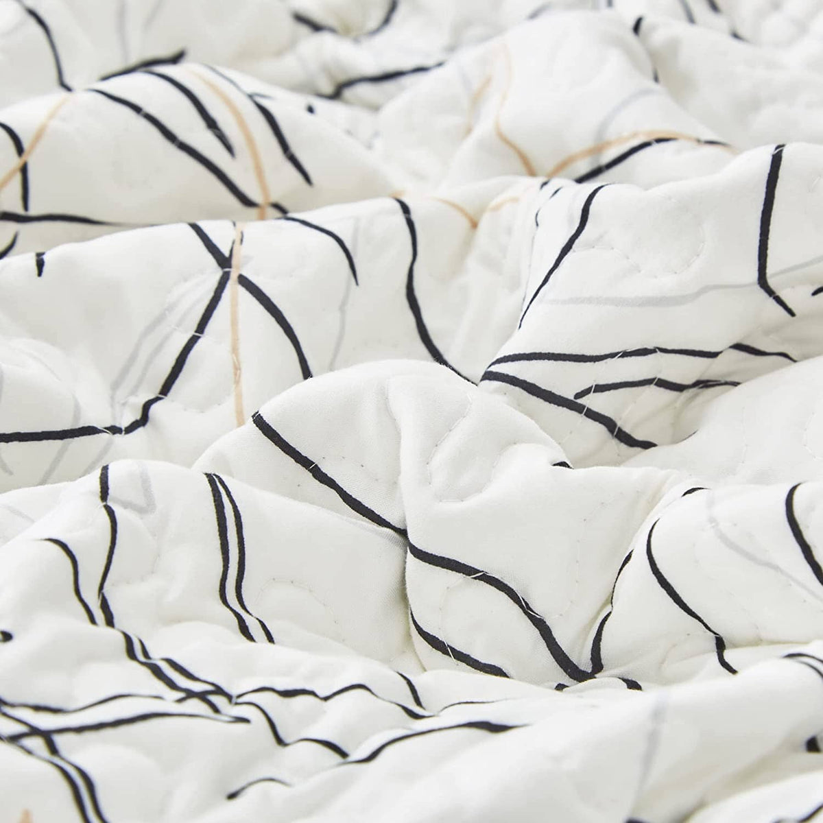 Tache Modern Abstract Leaf Line Art Foliage White Grey Black Gold Cushion Covers / Euro Sham (TJ3571)