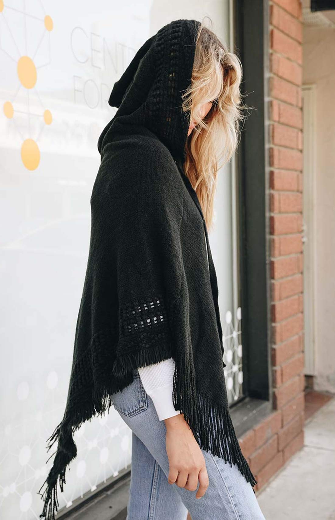 Styles I Love Women Fringed Lace Up Hooded Poncho Pullover Cardigan Soft Wrap for Winter Season