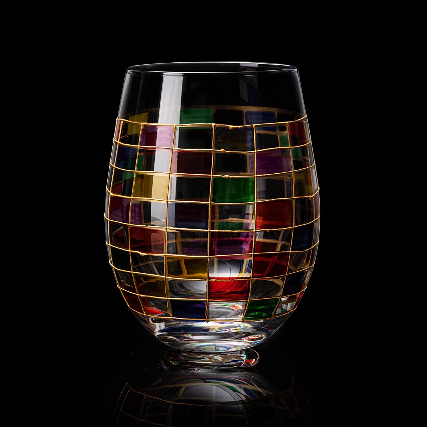 Red Green Stained Wine Glasses Set Of 2 By Festive Colorful Coffee Cups Stained Wind