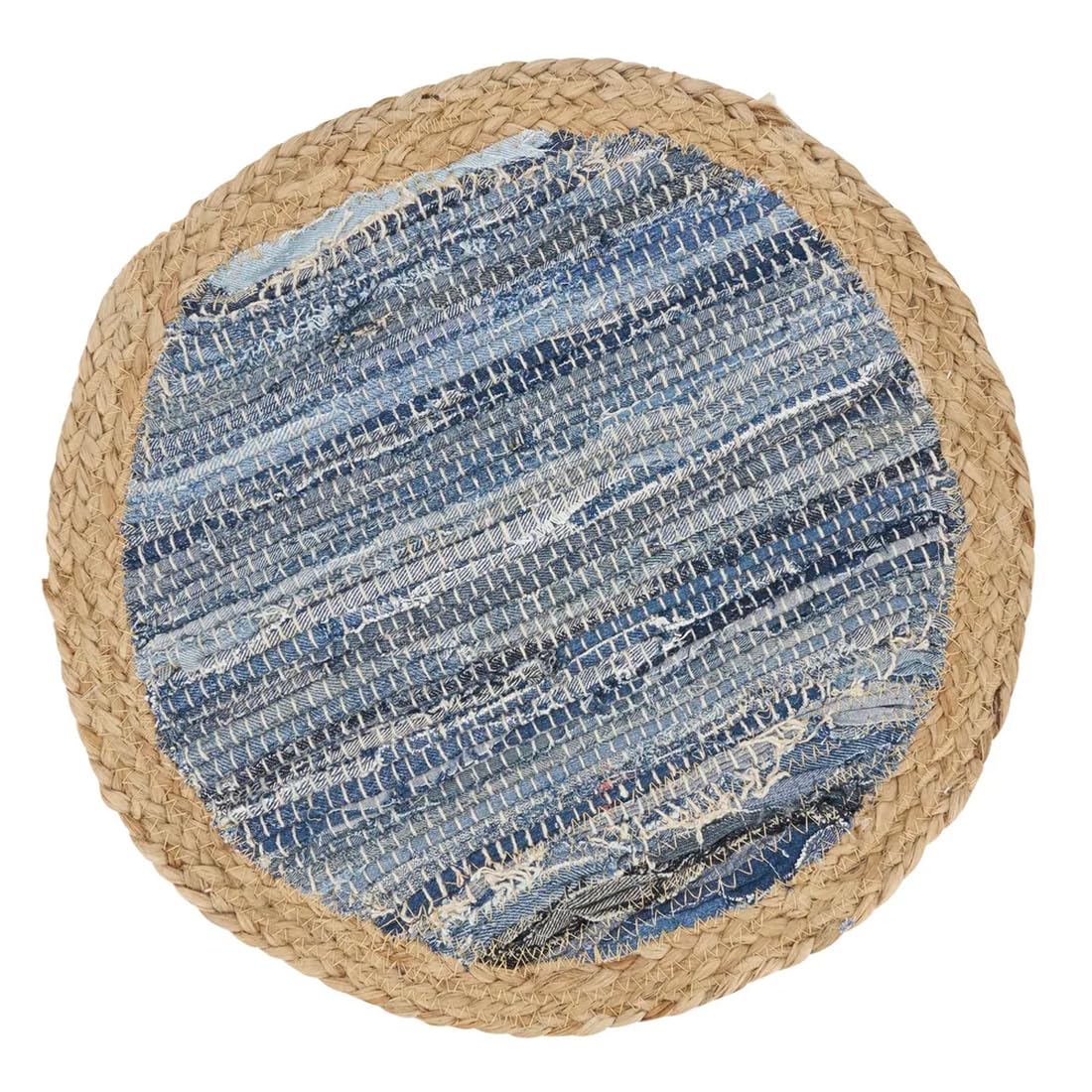 Fennco Styles Rustic Denim Chindi Placemats 15" Round, Set of 4 - Navy Blue Cotton Jute Woven Table Mats for Home, Dining Room Décor, Banquets, and Special Events