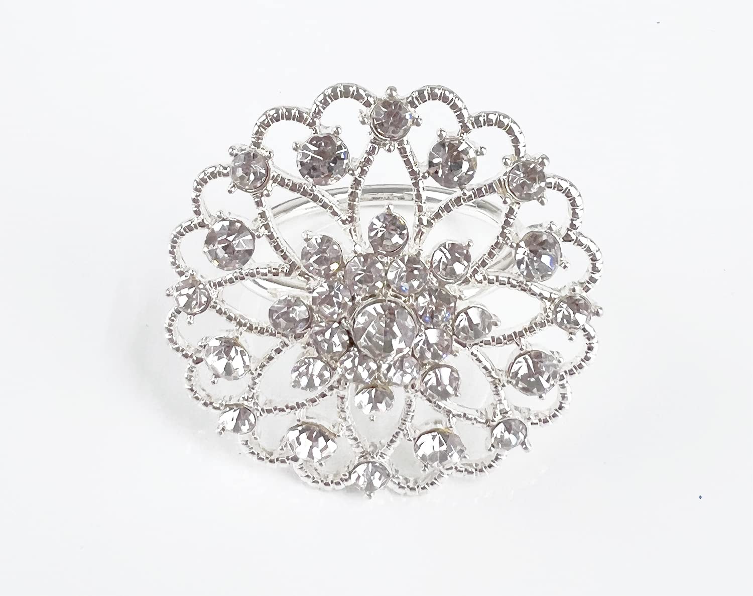 Fennco Styles Rhinestone Crystal Flower Napkin Rings Wedding Holiday Table Decoration - Set of 4