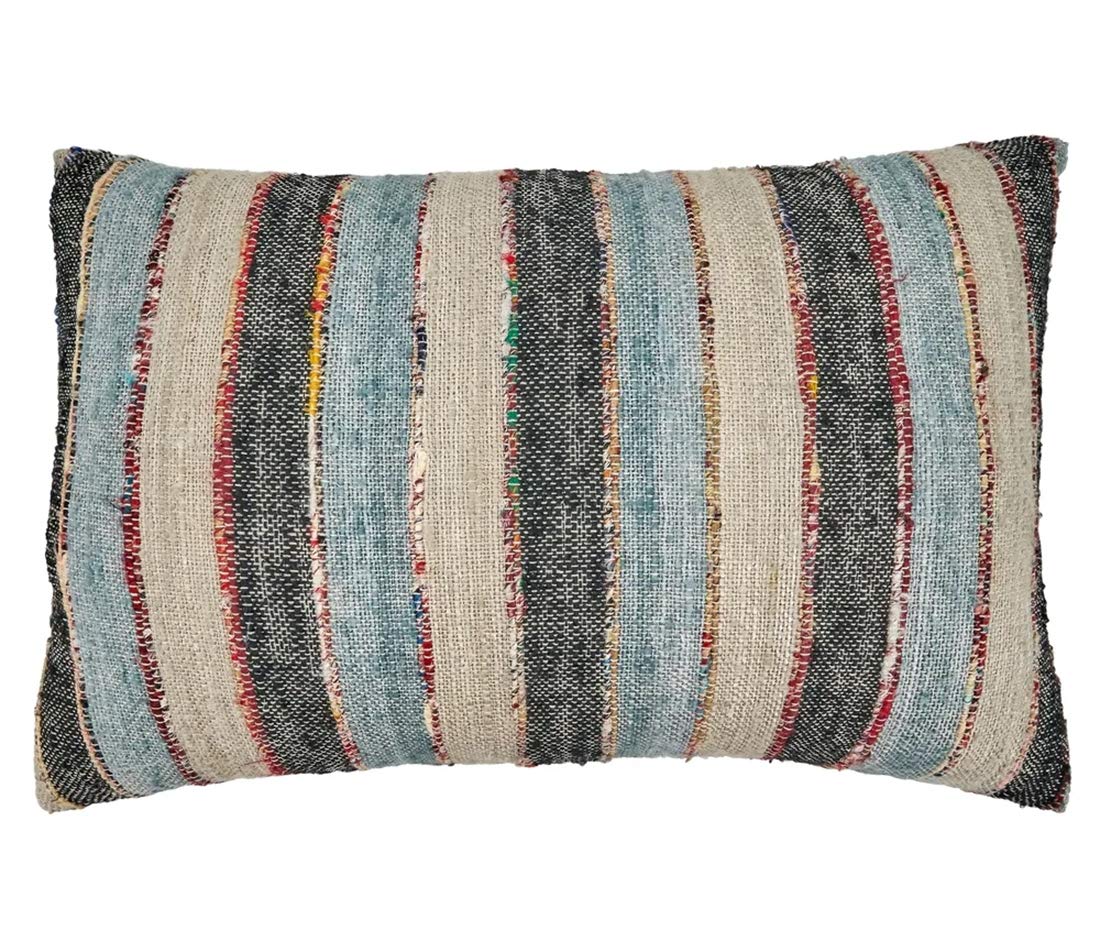 Multicolor Chindi Stripe Cotton Pillow Cover, 16" x 24"