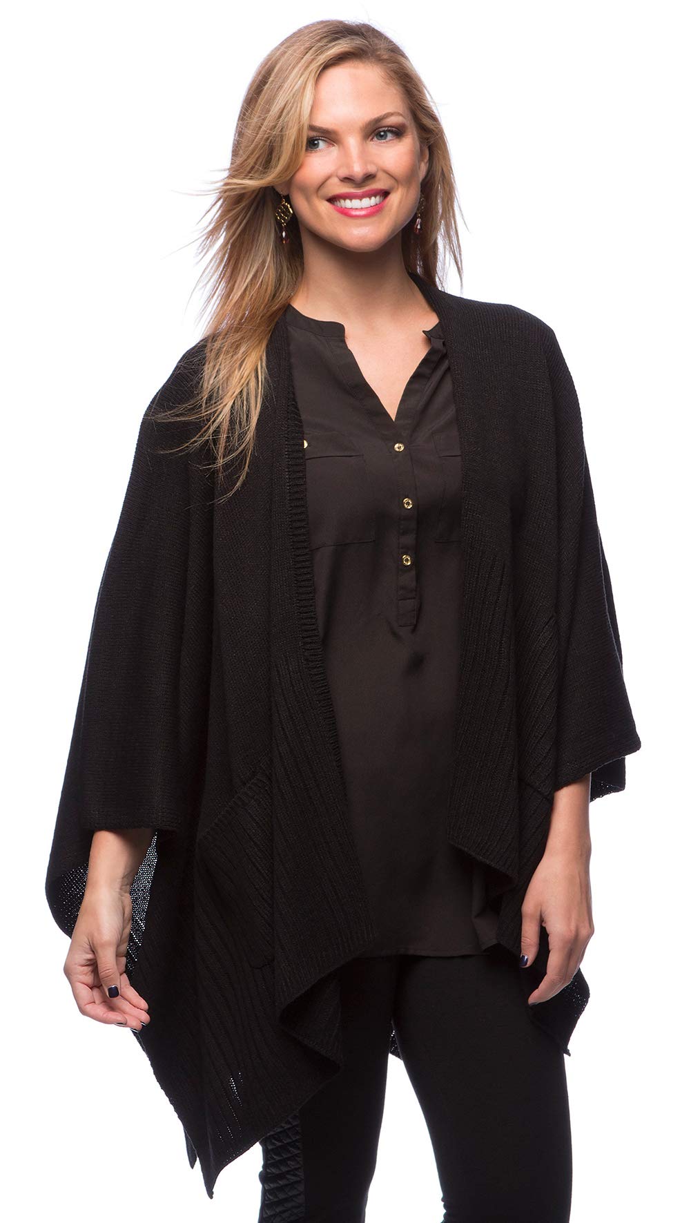 stylesilove Women Chic Knitted Poncho Cape Shawl Wrap with Pockets, 3 Colors