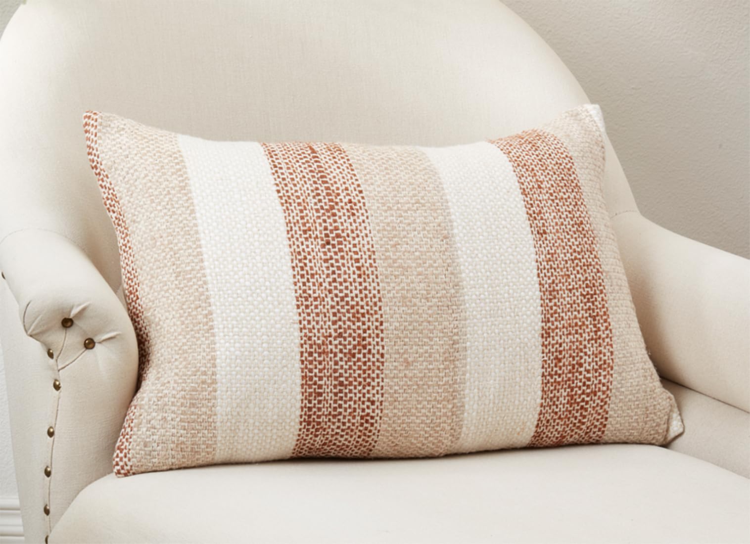Natural Stripe Cotton Pillow Cover, 16" x 16"