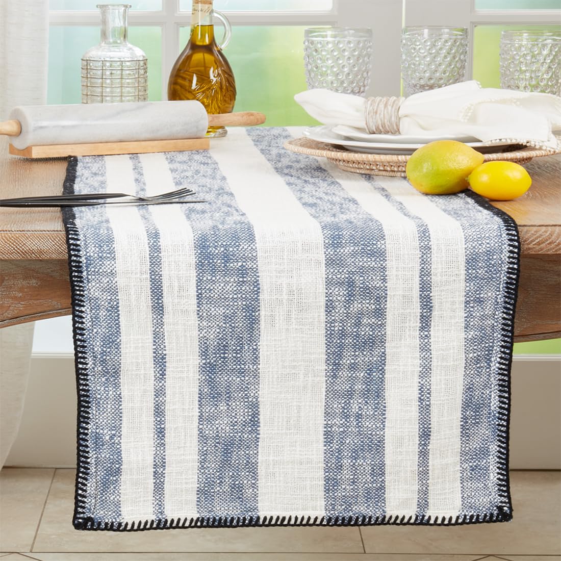 Shimmer Line Tasseled Cotton Pillow, 22" x 22"