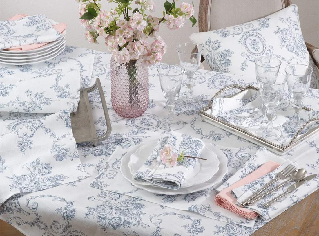 Floral Story Pure 100% Pure Linen Table Runner - Indigo Elegant Table Cover for Home, Dining Room, Weddings, Banquets, Holidays and Special Occasions
