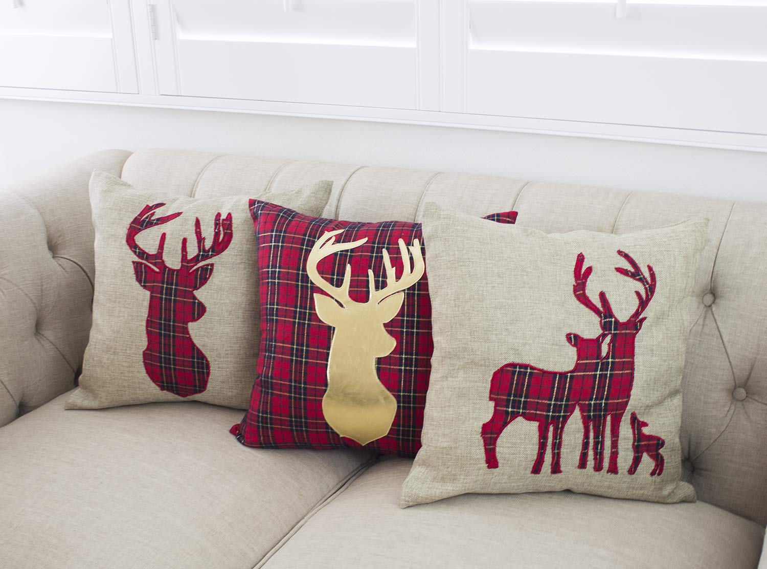 Fennco Styles Holiday Tartan Plaid Deer Christmas Decorative Throw Pillow Cover