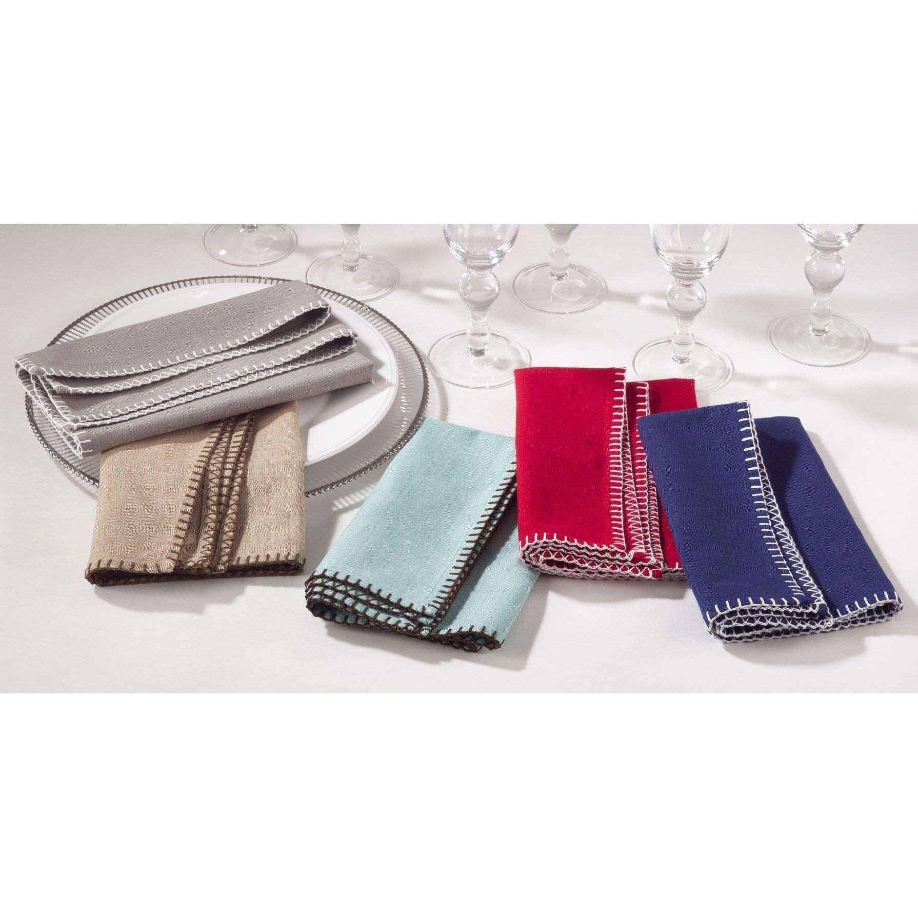 Celena Collection Contemporary Whip Stitched 100% Pure Cotton 20"x20" Cloth Napkins, Set of 4 - Navy Blue Diner Napkins for Banquet, Brunch Table, Special Events