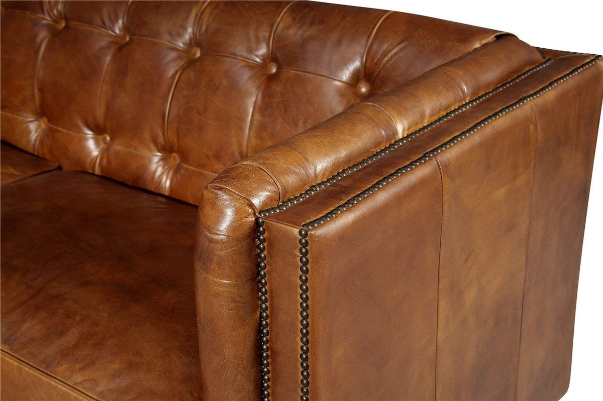 Tuxedo Leather Love Seat - Light Brown