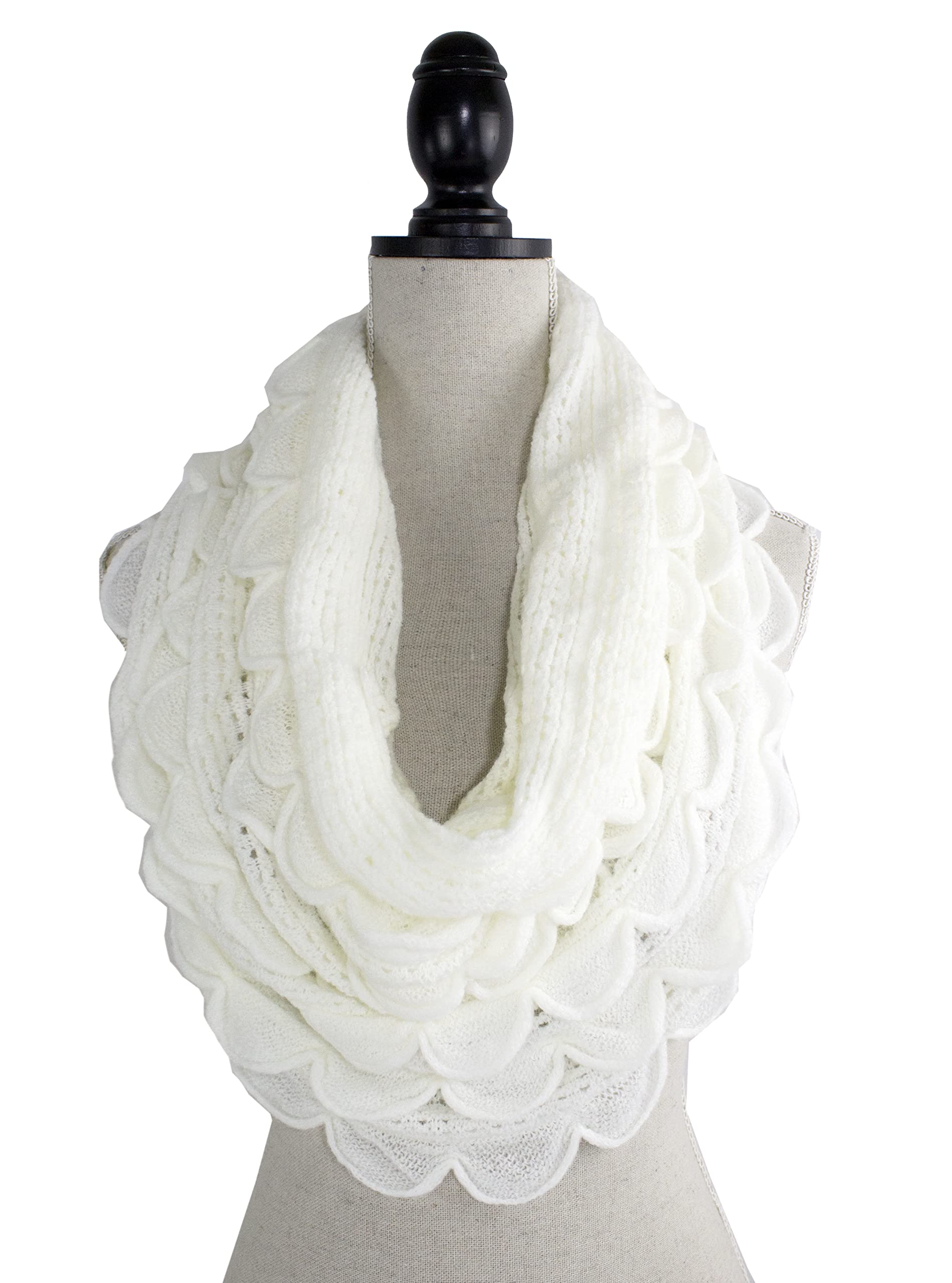 stylesilove Chic Oversized Ruffle Knitted Infinity Scarf Lightweight Cozy Neck Warmer for Women and Girls
