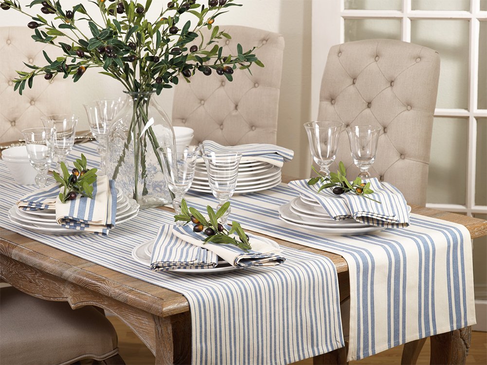 Dauphine Collection Striped Design 100% Cotton Washable Table Runner 16x72 Inch for Restaurants, Indoor Family Dinner or Outdoor Picnics and Parties