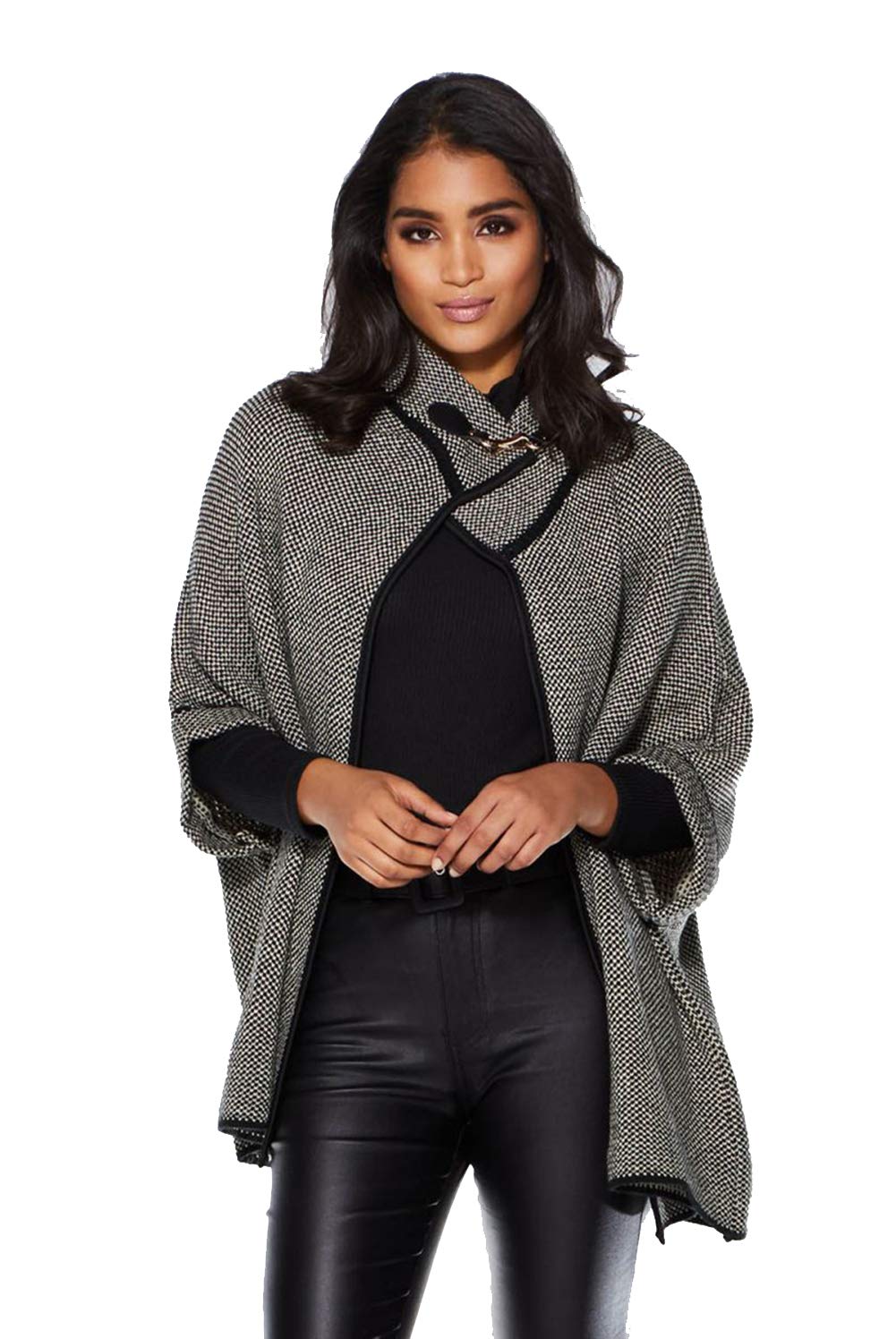 stylesilove Women Sweater Knit Cardigan with Buckle Fashion Jacket Shawl Poncho Warm Wrap for Fall Winter Season