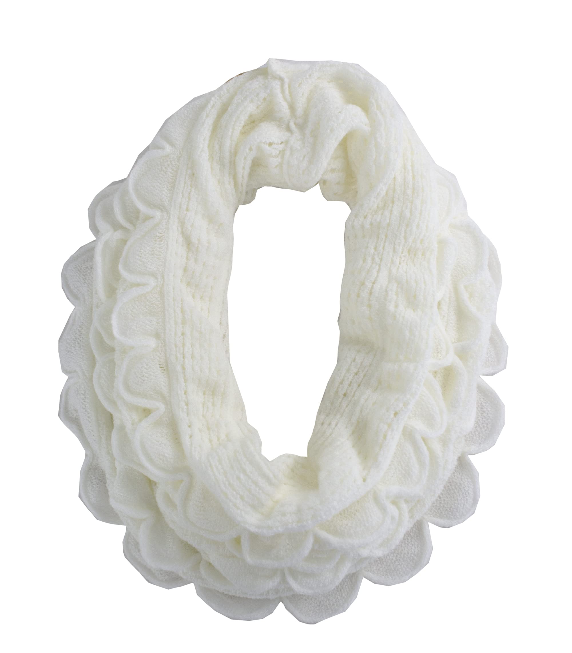 stylesilove Chic Oversized Ruffle Knitted Infinity Scarf Lightweight Cozy Neck Warmer for Women and Girls