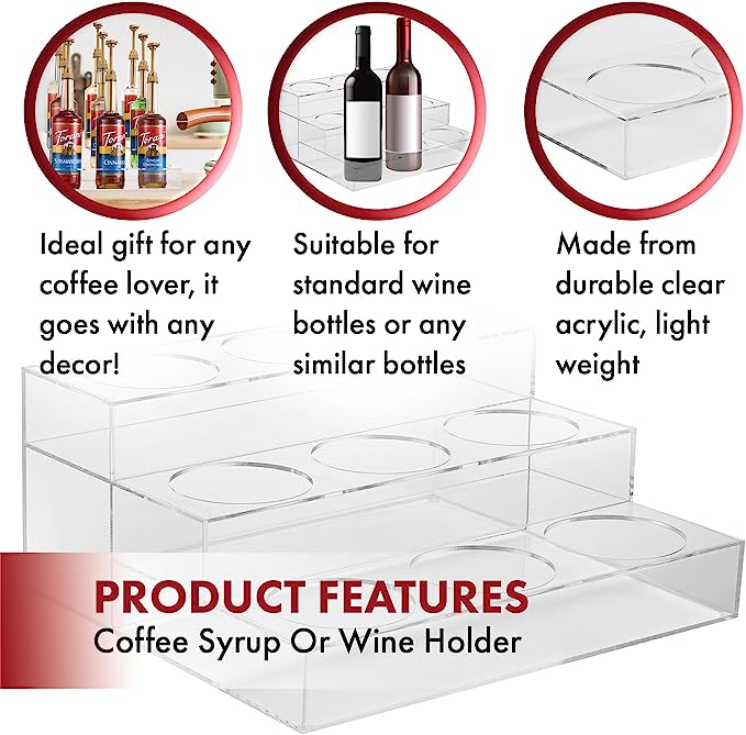 Acrylic Bottle Holder Coffee Syrup Rack Display Case 3 Tiered 9 Bottle Wine Bar Bottle Rack Clear Sh