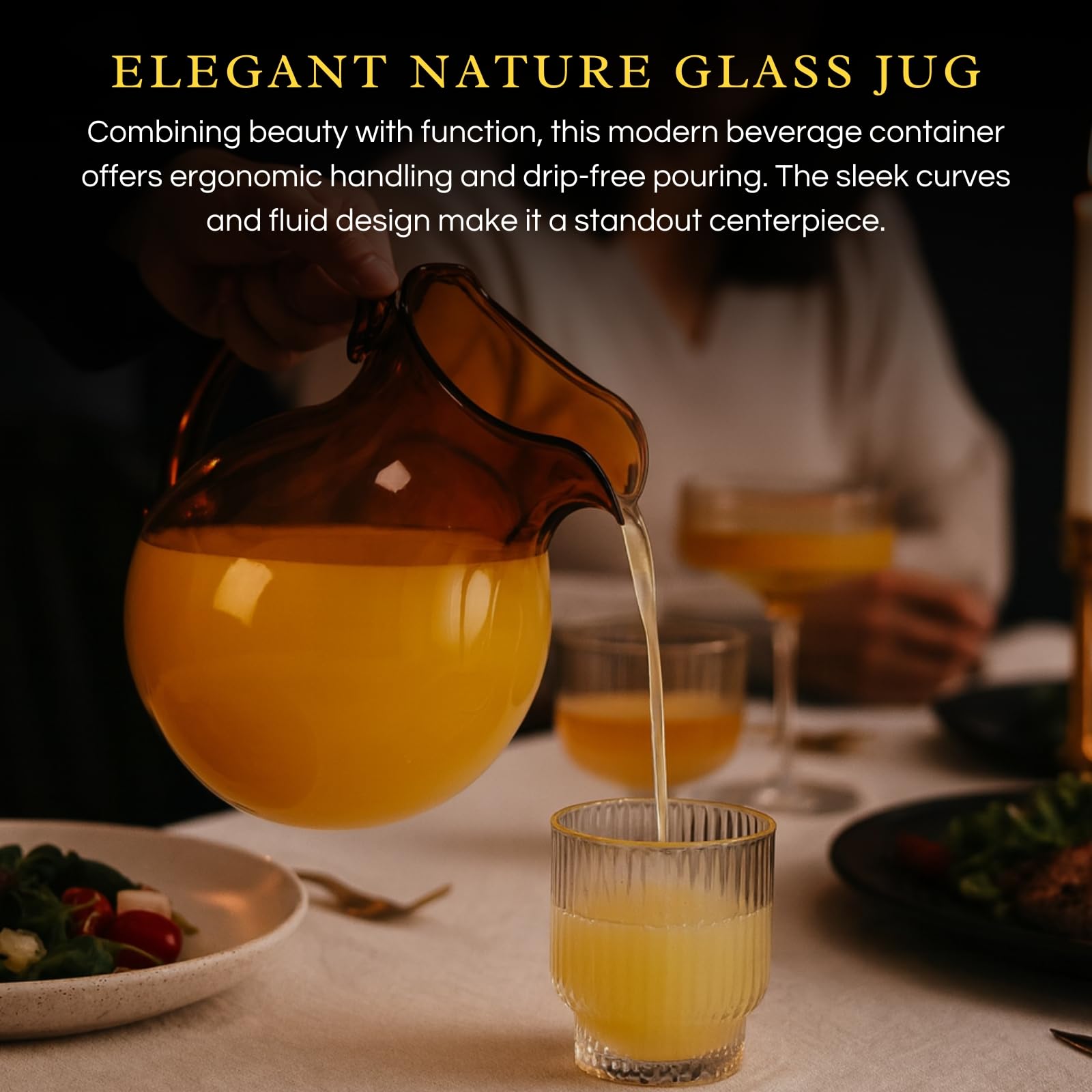 talian Design Amber Glass Jug Mouth-Blown Venetian Pitcher 750ml Handmade Murano