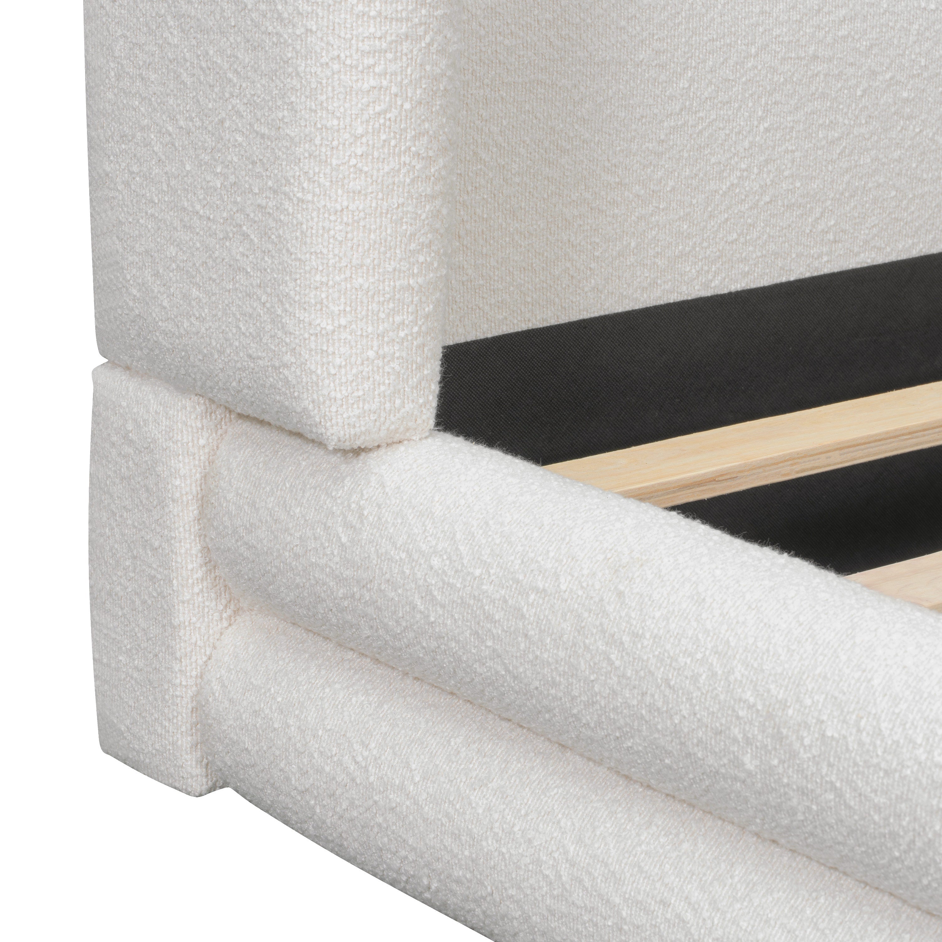 King Size Upholstered Bed Frame With Boucle Thick Wingback Headboard