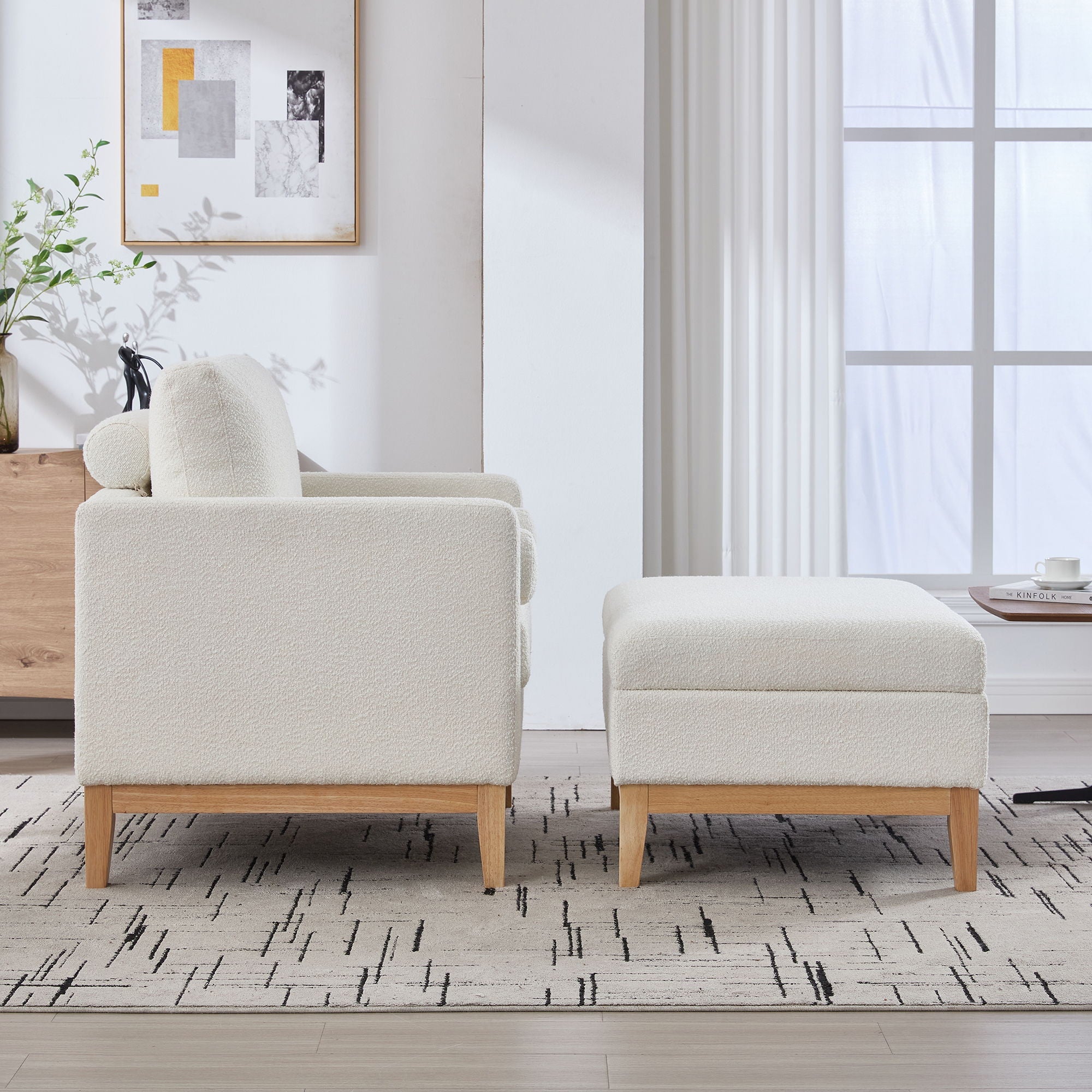 Oversized 360 Degree Swivel Barrel Accent Chair And Ottoman Set With Storage