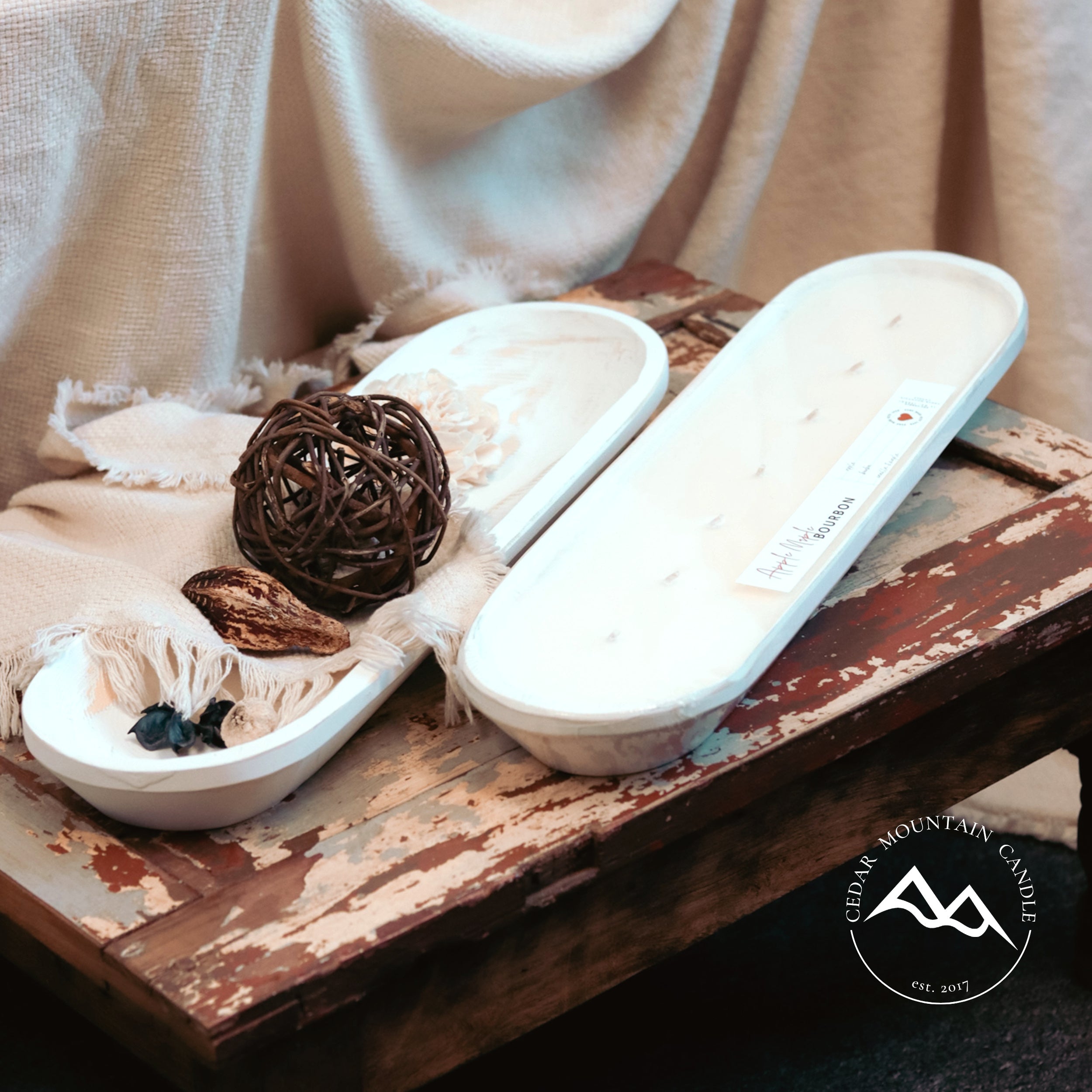 Drops of Rain - 7 Wick White Wood Dough Bowl Candle
