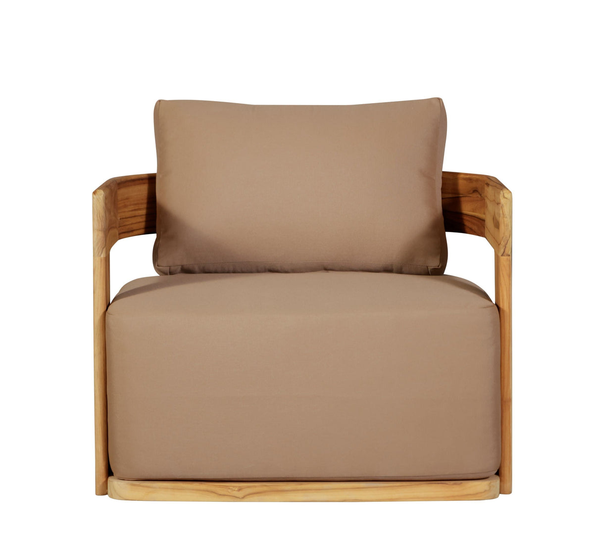 Eclipse Outdoor Solid Teak Wood Revolving Chair - Light Brown Fabric