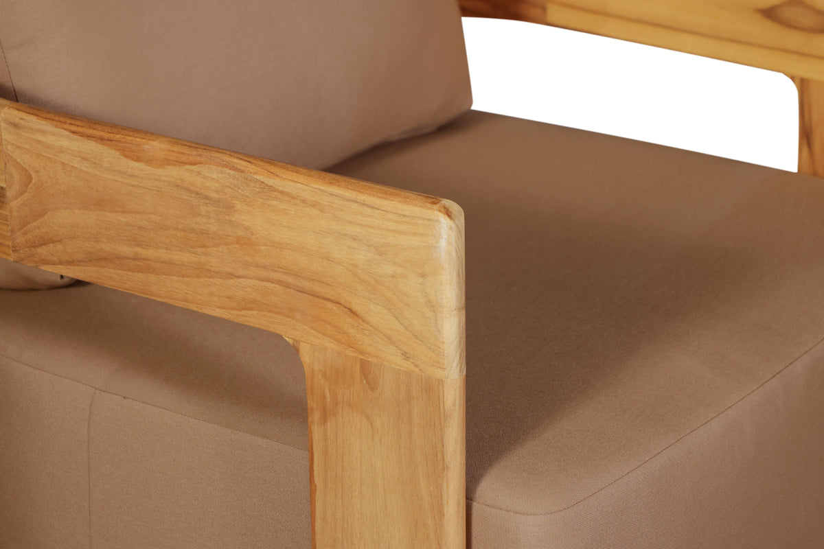 Eclipse Outdoor Solid Teak Wood Revolving Chair - Light Brown Fabric