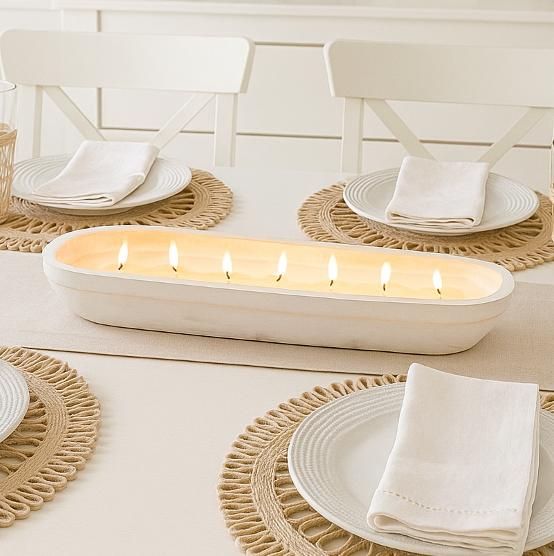 Rose Petals & Birch - 7 Wick White Wood Dough Bowl Candle