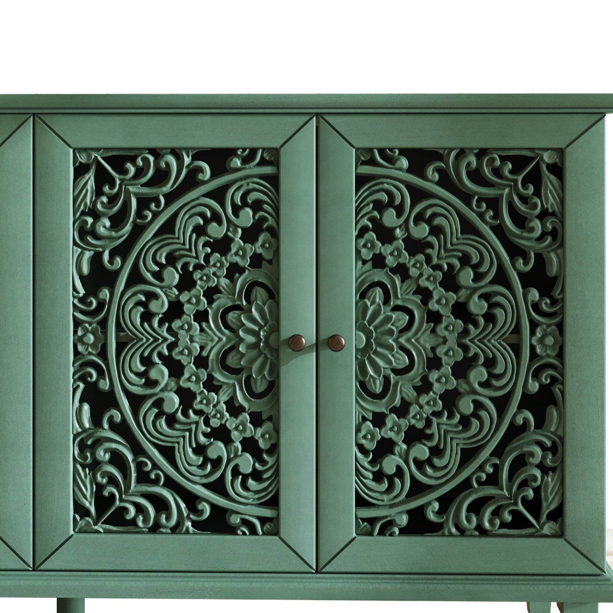60' Antique Buffet Cabinet with Floral Carvings