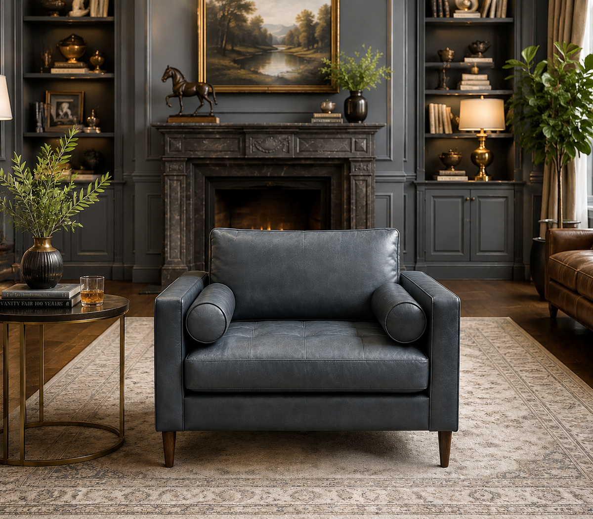 Alamo Top Grain Leather Arm Chair - Slate
