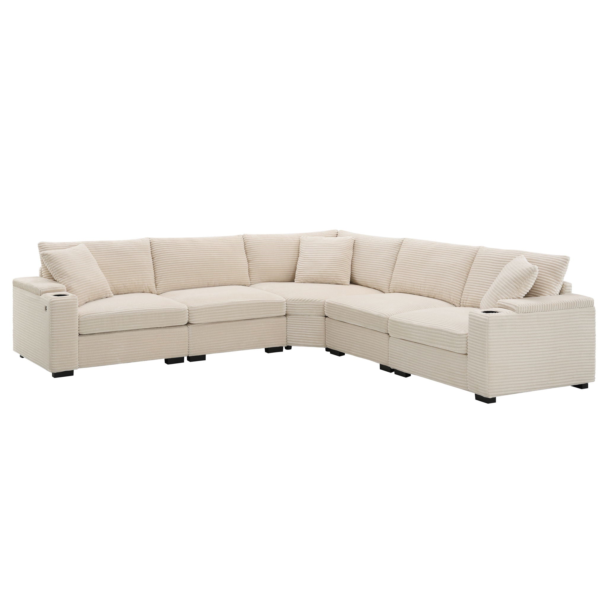 Convertible L Shaped Sectional Corner Couch With Armrest Storage Cup Holders USB Charger, Irregular Corner Oversized Comfy Modular Sofa