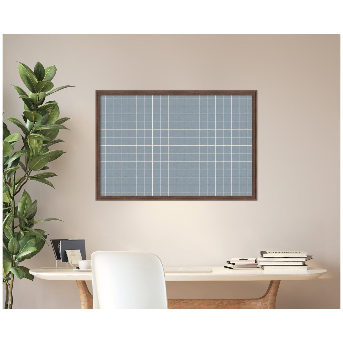 Framed Fabric Pinboard Light Blue Plaid Wall Organization