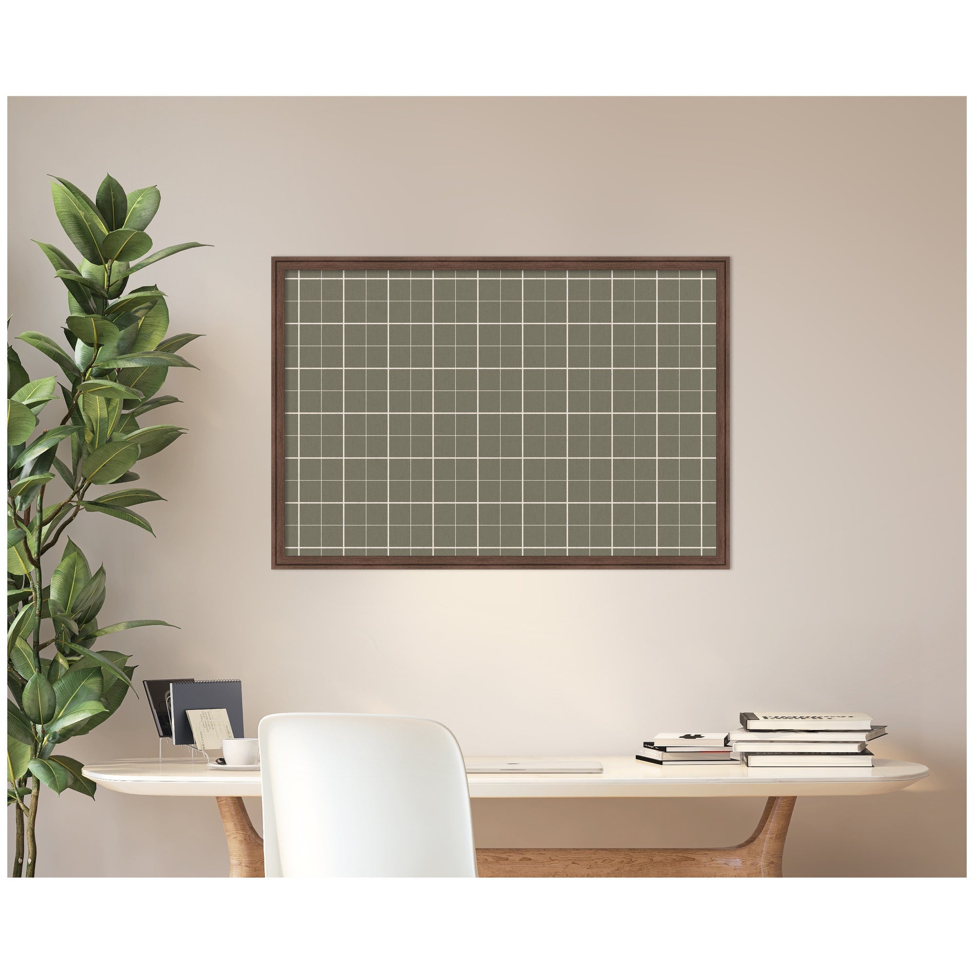 Framed Fabric Pinboard Sage Green Plaid Wall Organization