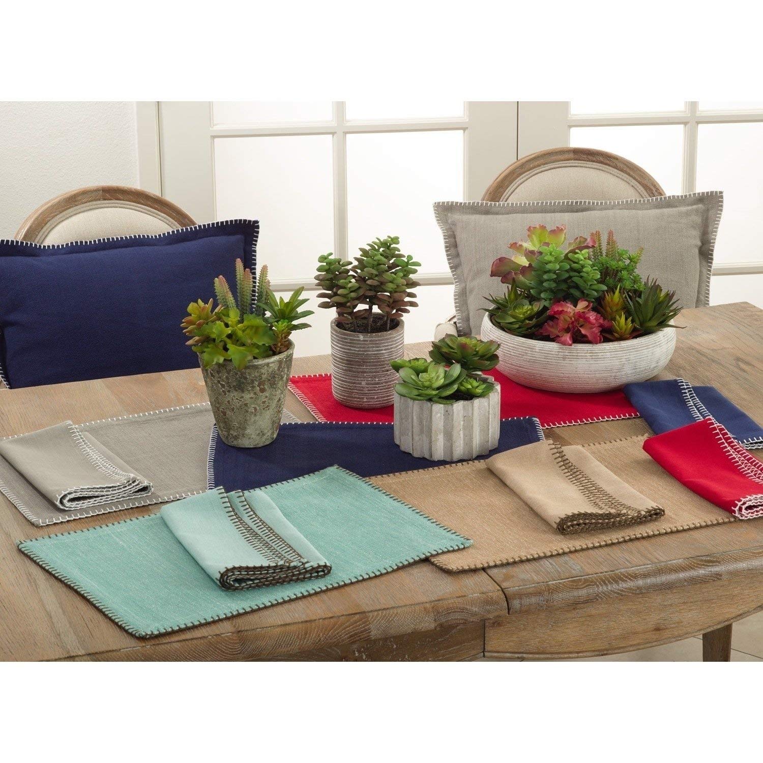 Celena Collection Contemporary Whip Stitched 100% Pure Cotton 20"x20" Cloth Napkins, Set of 4 - Navy Blue Diner Napkins for Banquet, Brunch Table, Special Events