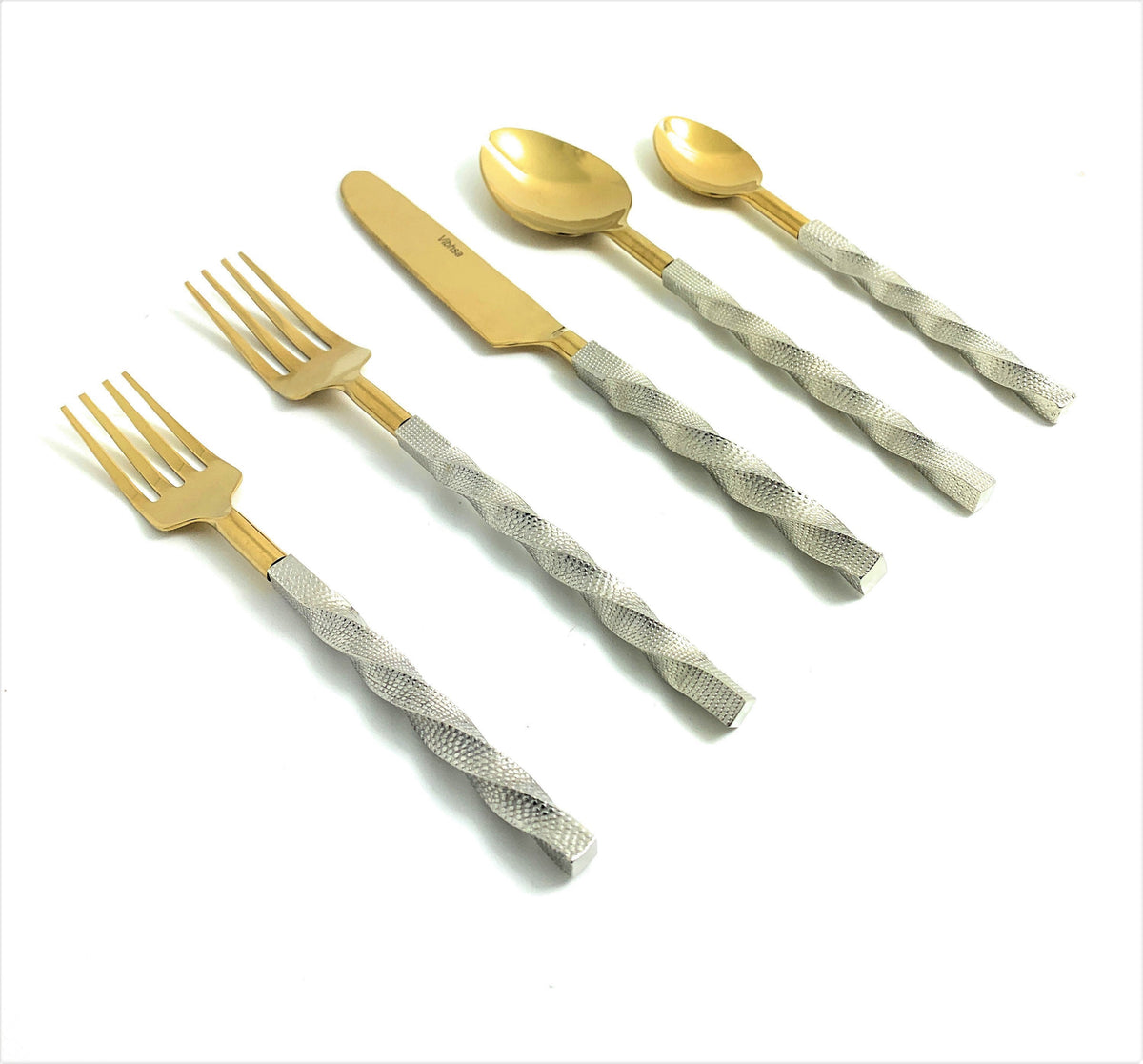 Gold Stainless Steel Flatware Set of 5 PC (Twisted)