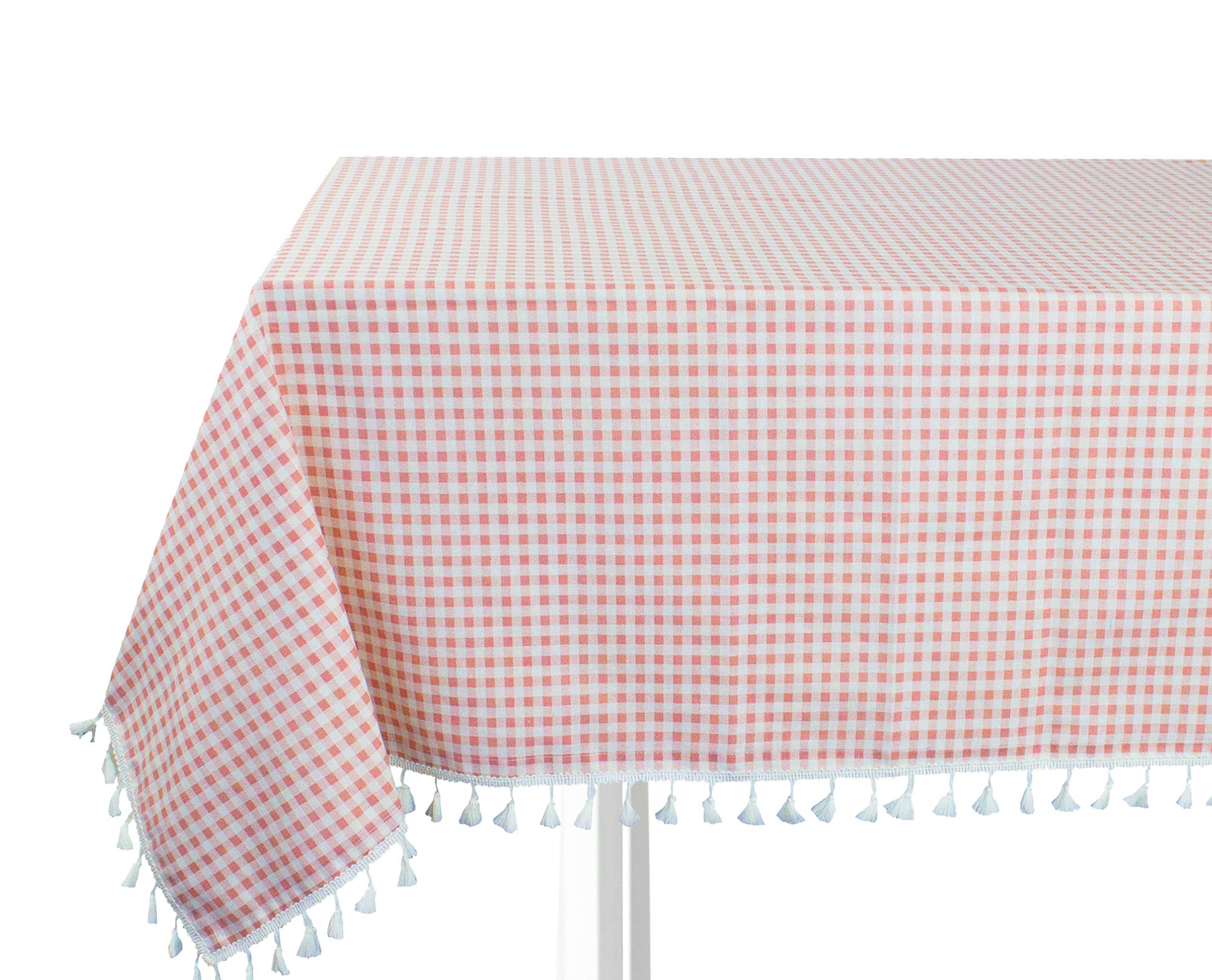 Fennco Styles Simply Striped Tassel Cotton Blend 55 x 55 Inch Tablecloth - Green Table Cover for Banquets, Holiday, Special Events, Outdoor and Home Décor