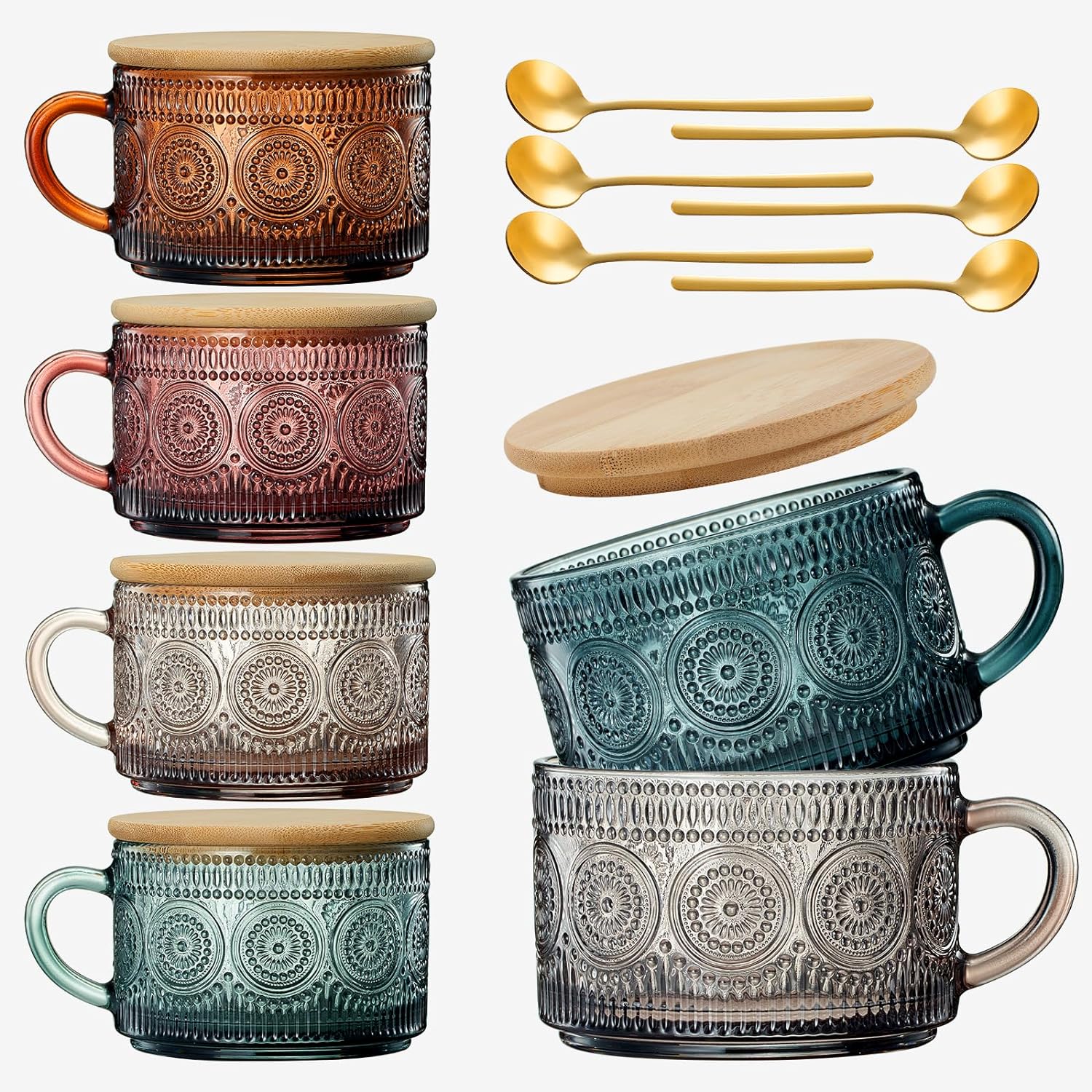 Colored Vintage Coffee Mug Set Set Of 6 15OZ Premium Barware Gift