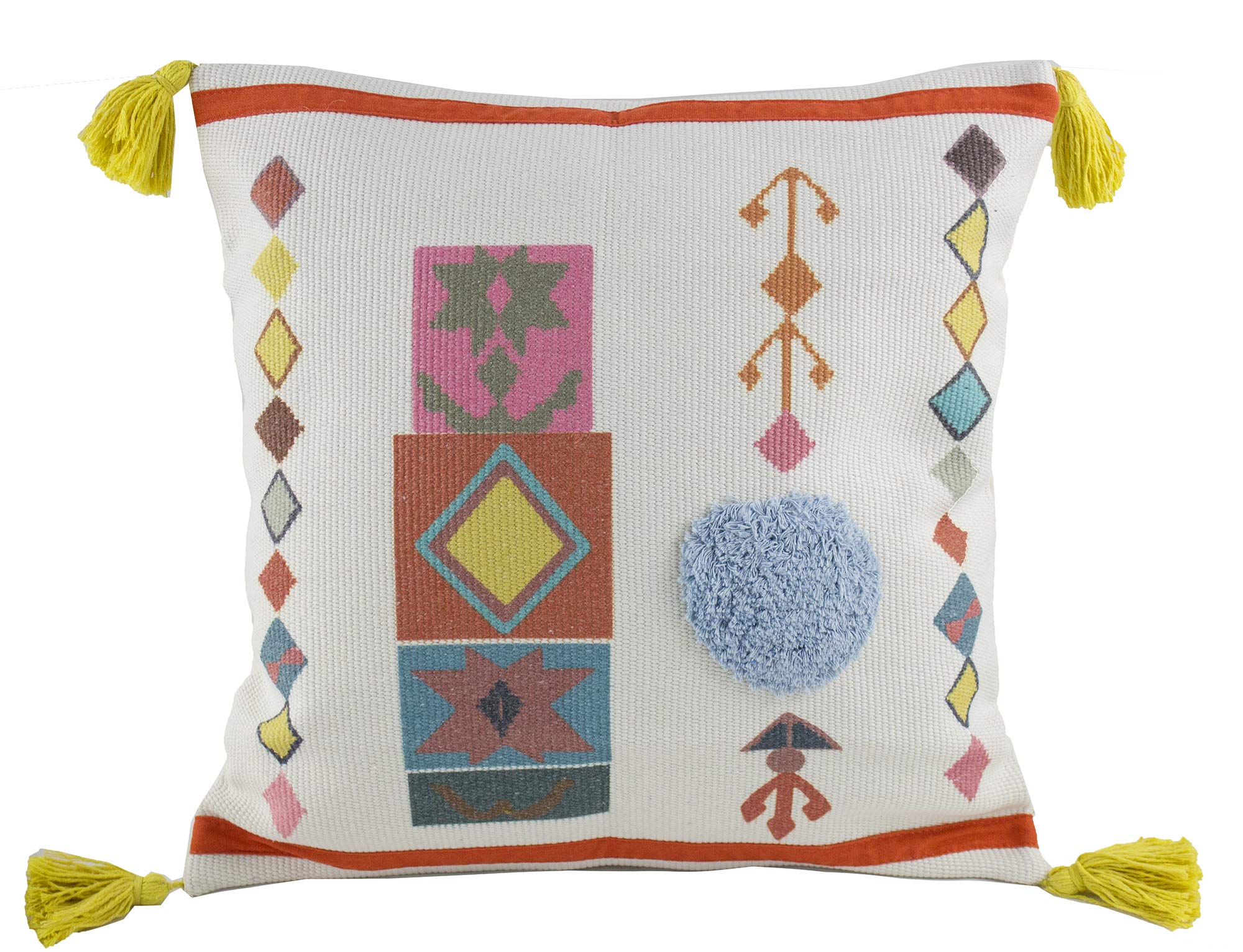 Fennco Styles Woven Applique Indoor Throw Pillow - Square 17 x 17 Inch Decorative Throw Pillow - Cozy Accent Pillow for Couch, Bedroom and Living Room Décor