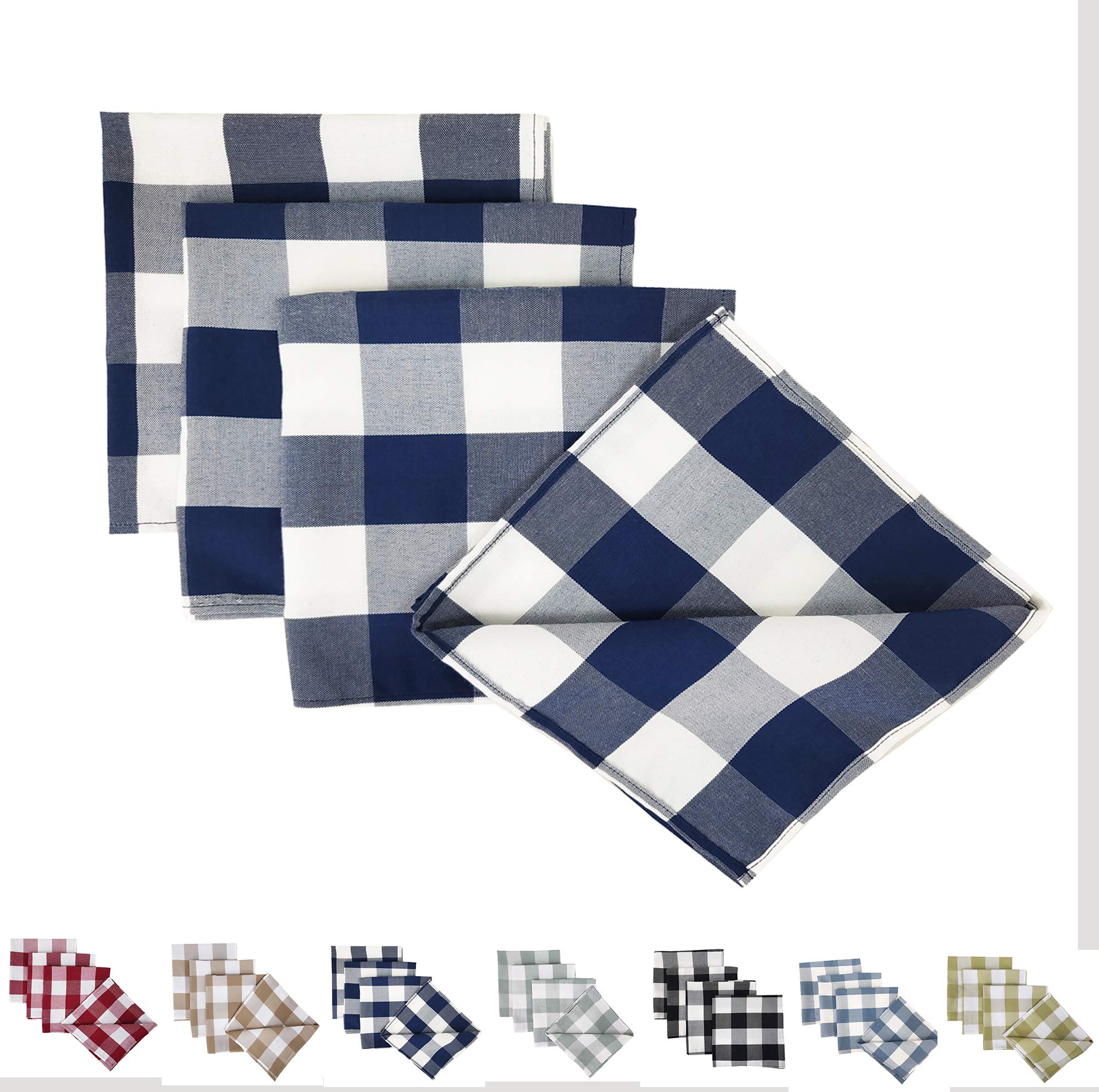 Fennco Styles Buffalo Check Design Cloth Napkins 18" W x 18" L, Set of 4 - Handmade in USA - Plaid Rustic Dinner Napkins for Everyday Use, Banquet, Holiday, Family Gathering and Special Occasion