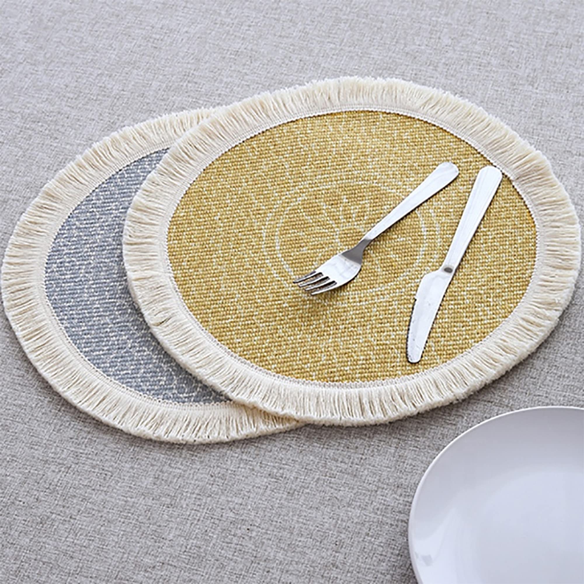 Fennco Styles Unique Dream Catcher Fringe Cotton Placemats 14-inch Round, Set of 4 - Boho Decorative Table Mats for Home Decor, Dining Table, Banquets and Special Events