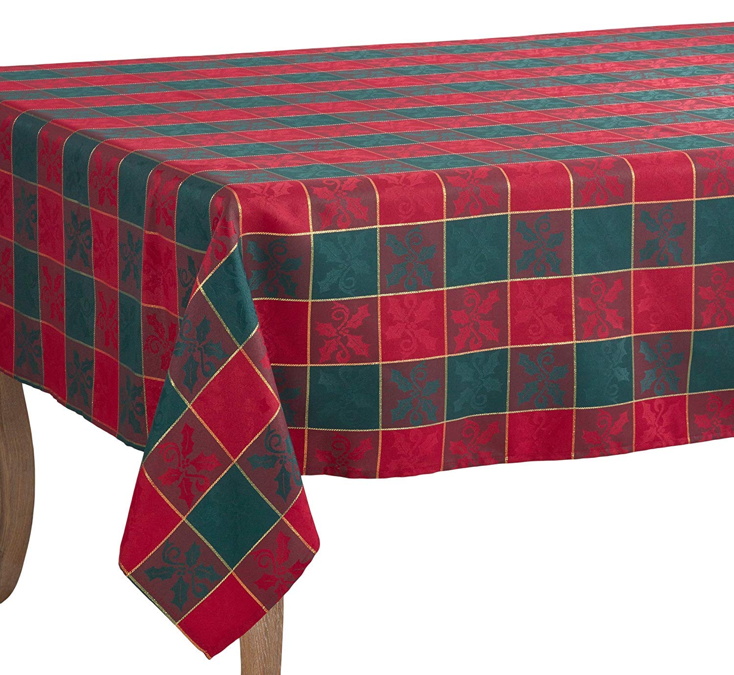 Fennco Styles Royal de Noël Collection Classic Plaid Jacquard Tablecloth – Red Green Tablecloth for Christmas Banquets, Family Gathering, Special Events and Home Décor