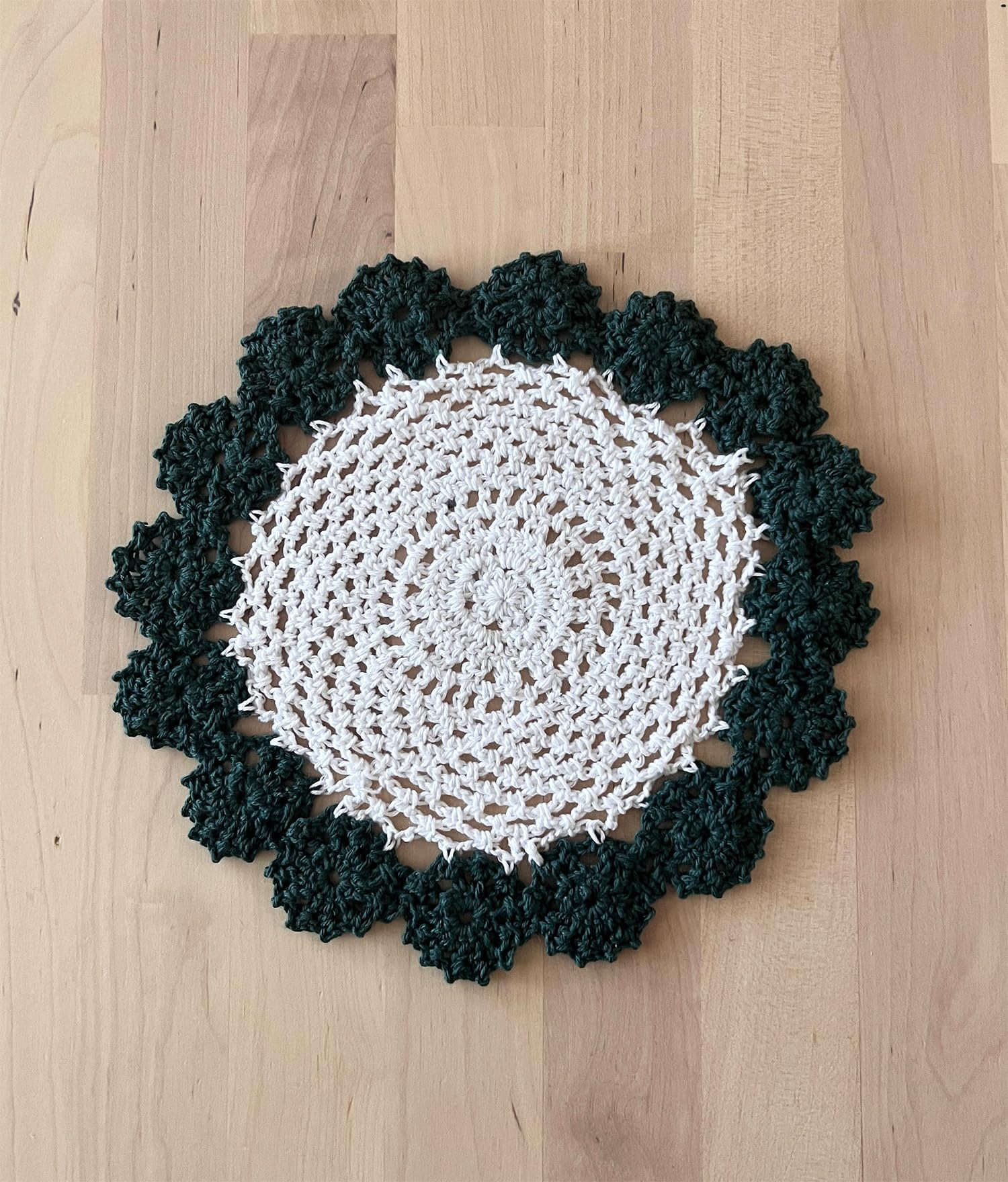 Fennco Styles Handmade Two-Tone Floral Crochet Tray Doily, 9" Round - Cloth Placemat for Everyday Use, Holidays, Home Décor, Cocktail Party, Tea Party, Special Occasion
