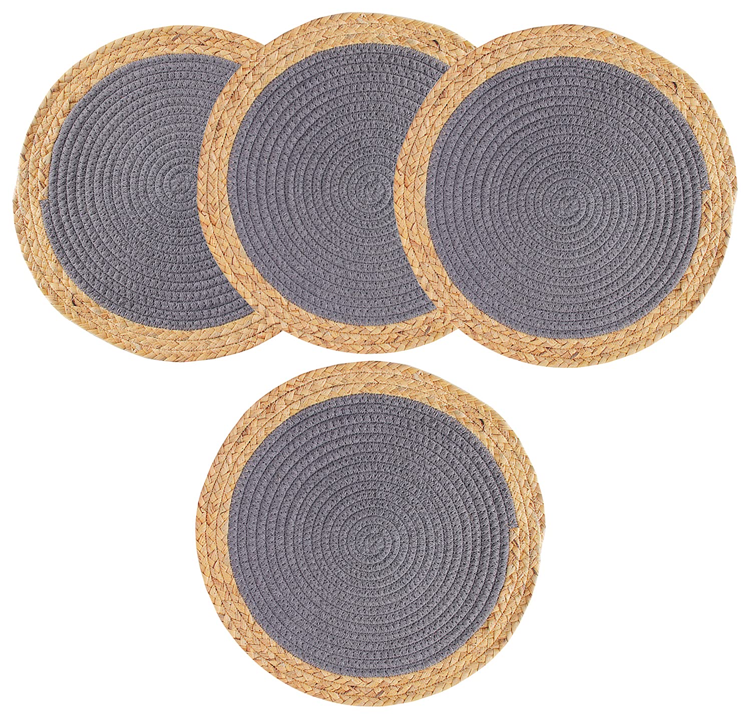 Fennco Styles Hand-Woven Rattan Cotton Rope Placemats Round, Set of 4 - Braided Table Mats Heat Resistant Insulation for Home, Boho Décor, Dining Table, Banquets, Special Events