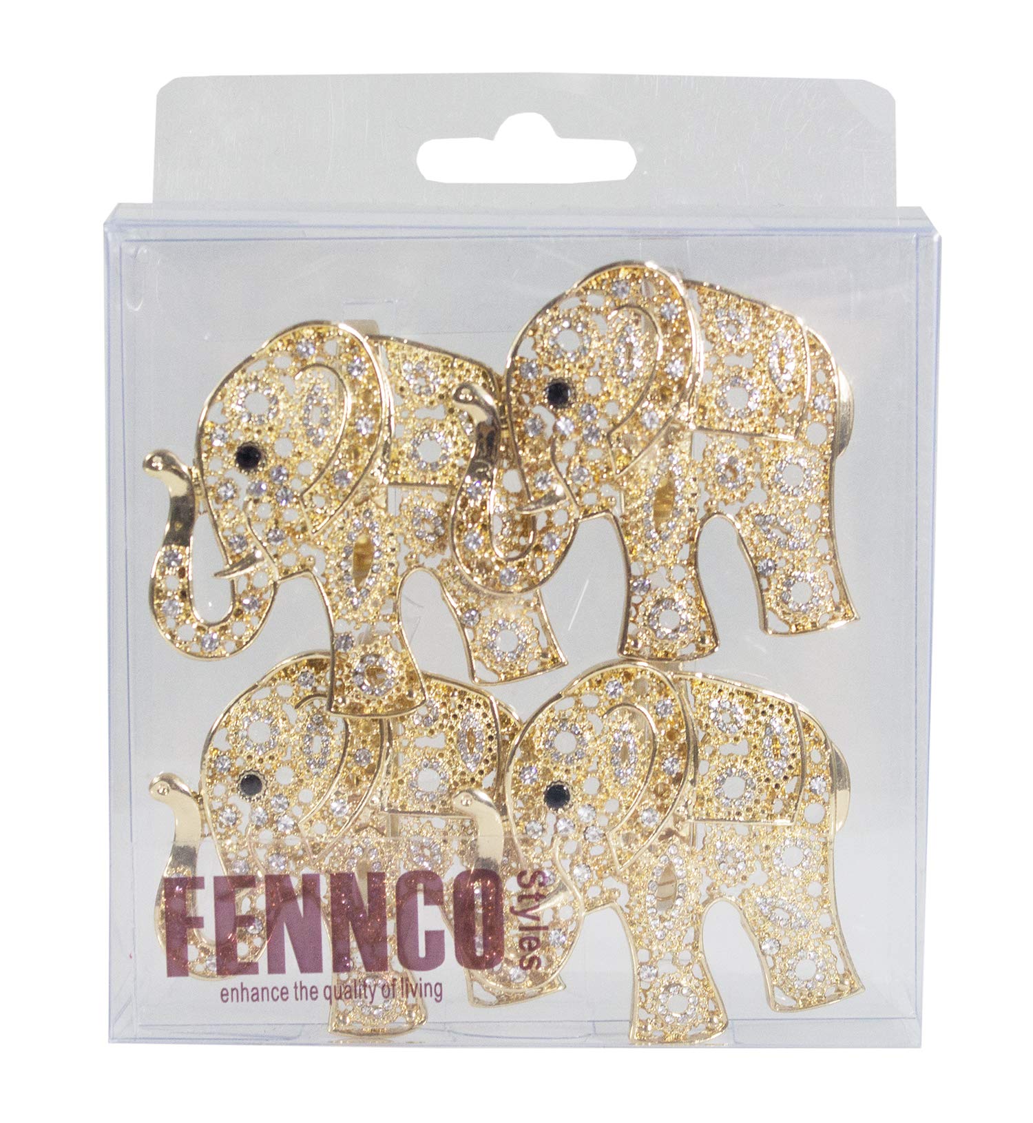 Fennco Styles Gorgeous Metal Jeweled Napkin Rings - Set of 4 (Elephant-Bejeweled)