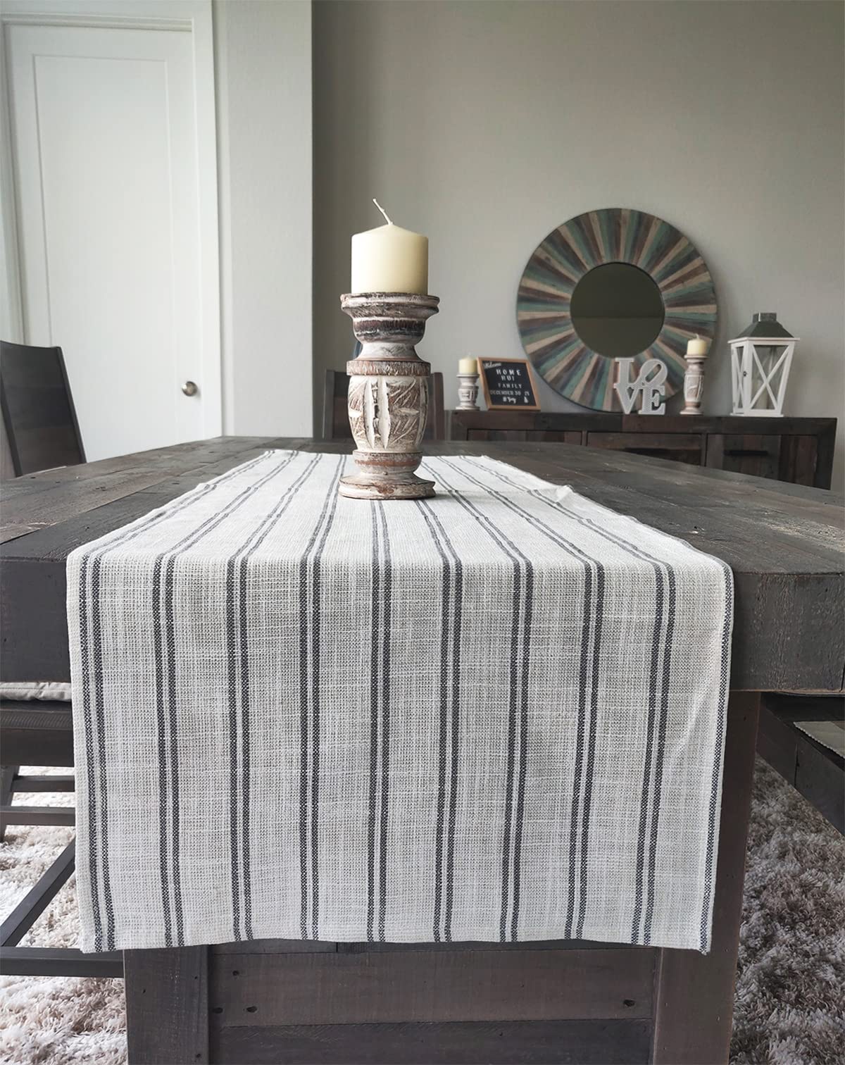 Fennco Styles Modern Striped Linen Blend Table Runner 16" W x 54" L - Beige Woven Table Cover for Home Décor, Dining Table, Banquets, Family Gathering and Special Events