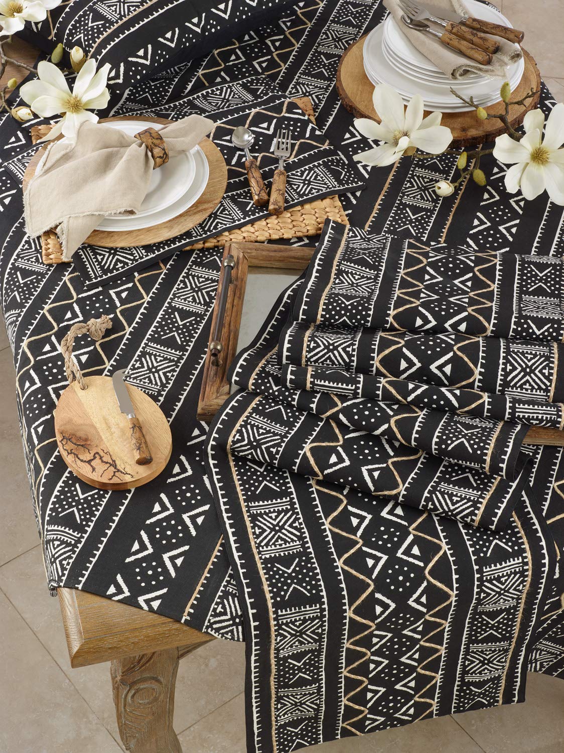Fennco Styles Tribal Mud Cloth 100% Cotton Decorative Throw Pillow Cover & Insert 20 x 20 Inch - Black Geometric Pillow for Couch, Living Room and Bedroom Décor