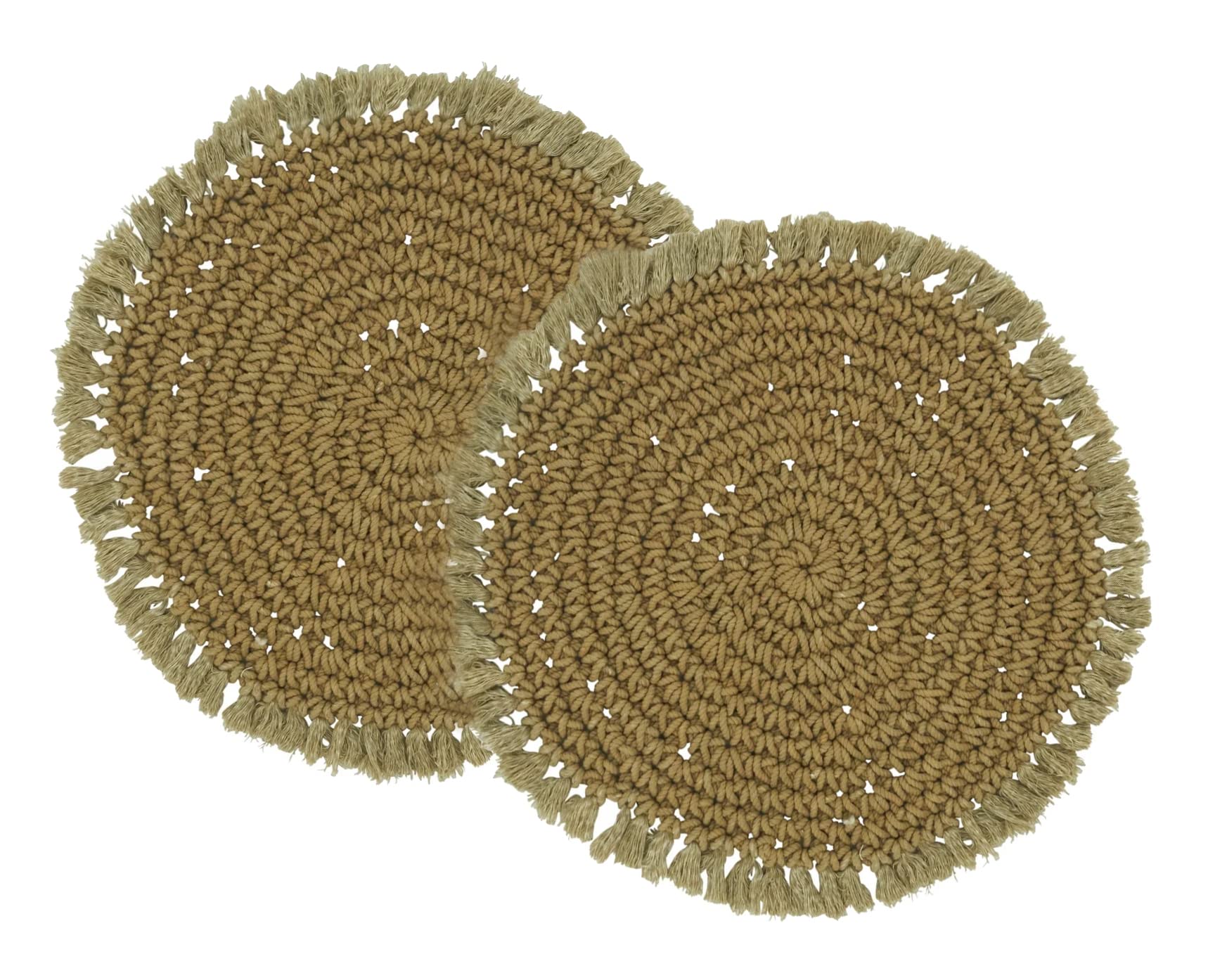 Fennco Styles Boho Macrame Cotton Placemats 15" Round, Set of 2 - Natural Braided Fringe Table Mats for Home, Dining Room, Banquets, Family Gathering and Special Events